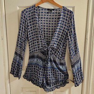 Forever 21 Blue Tie Front Romper